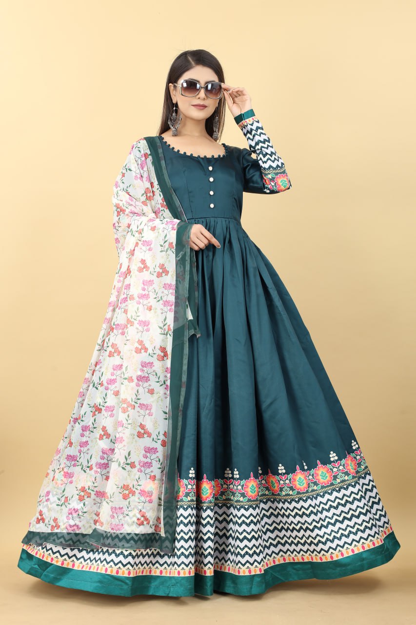 Buy long dress with dupatta Online | gown with dupatta attached